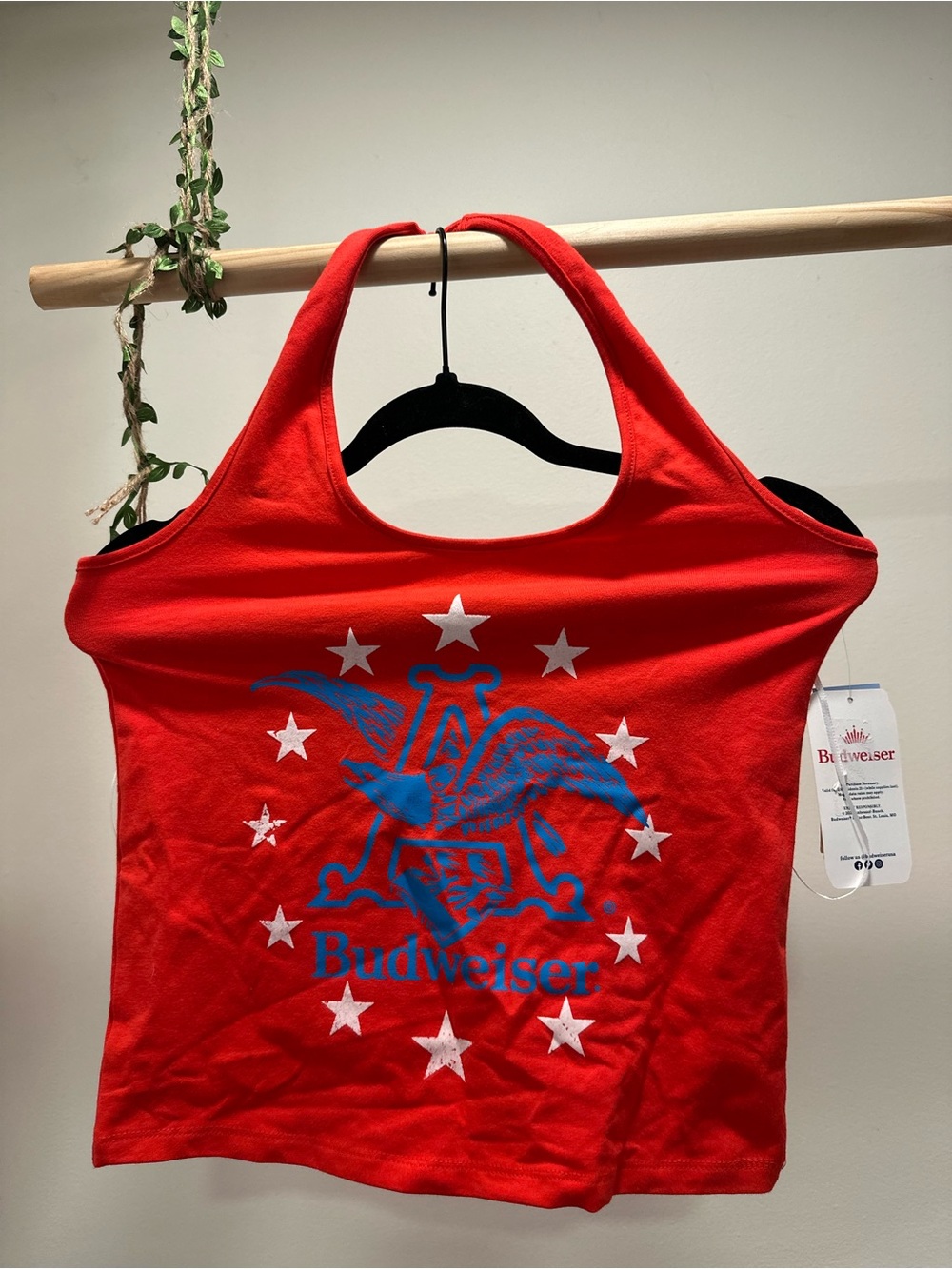 Women’s L | Red Budweiser Americana Halter Crop Tank Top